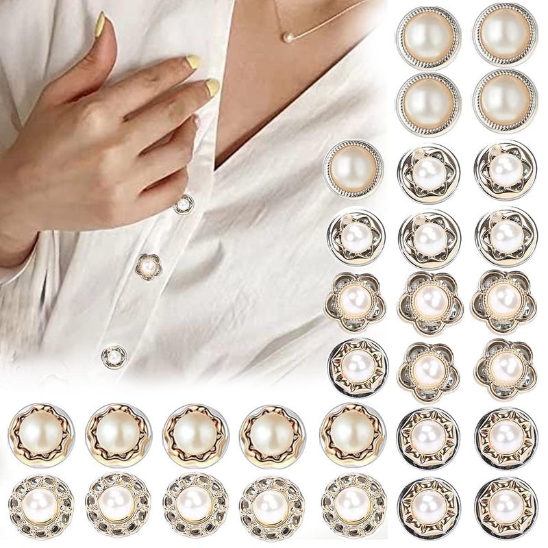 KRIAA ENTERPRISE KRIAA ENTERPRISE 30 Pcs Pearl Buttons Brooch Pins Mini Safety Shirt Buttons for Saree Dress Blouse and More - Image 1