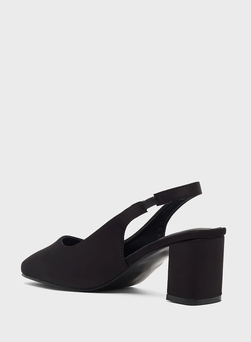 Ginger Satin Rounded Square Toe Slingback Pump