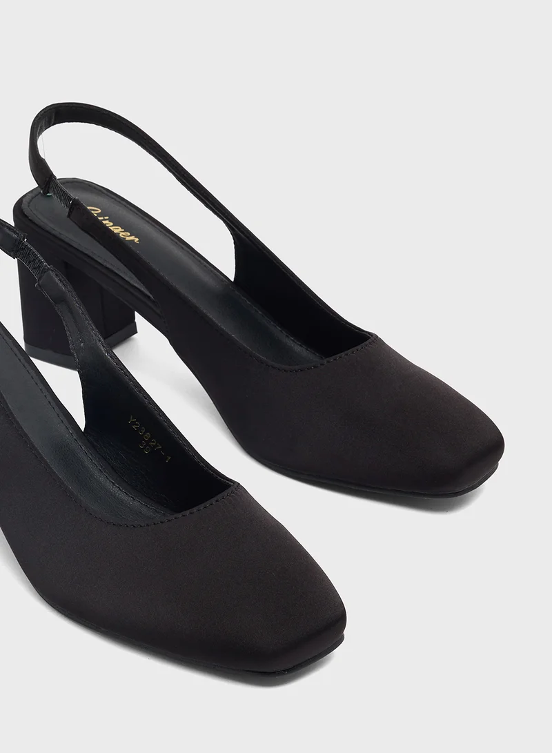 Ginger Satin Rounded Square Toe Slingback Pump