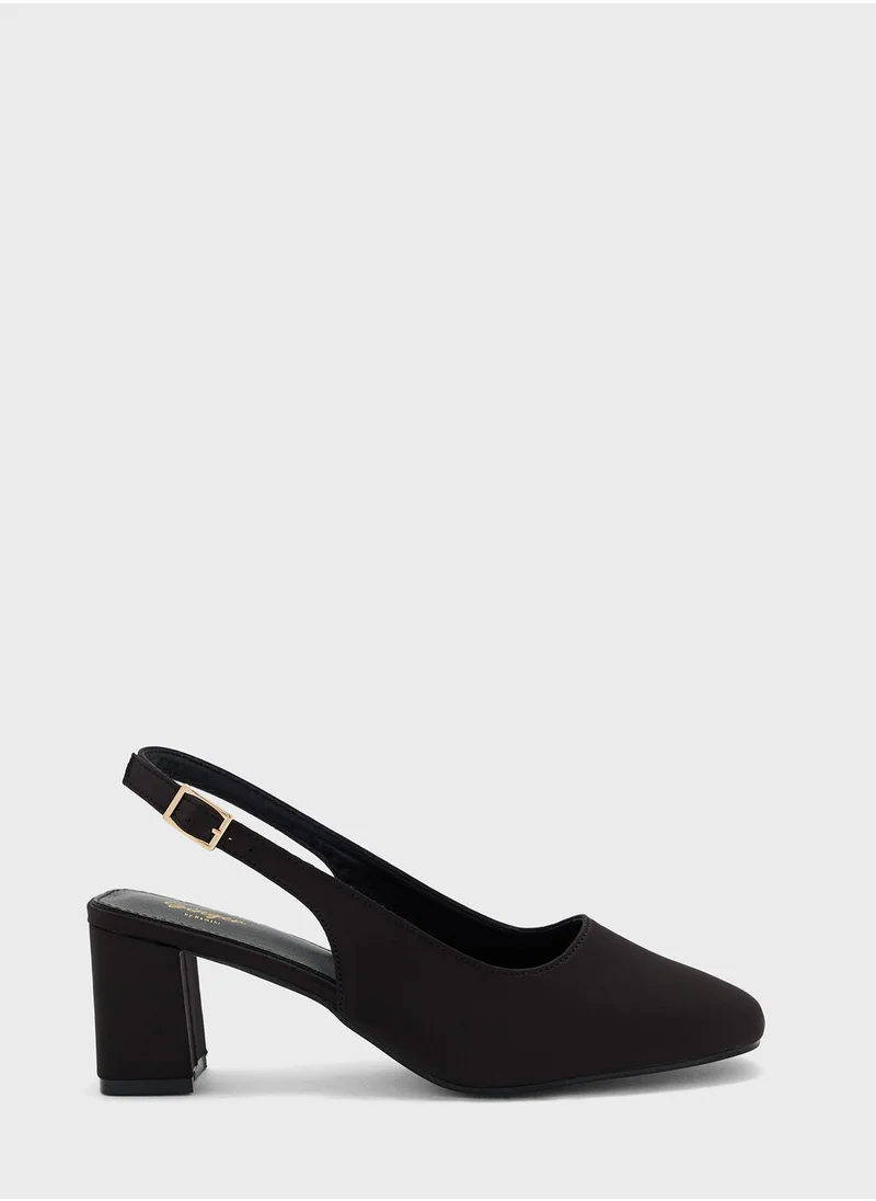 Ginger Satin Rounded Square Toe Slingback Pump