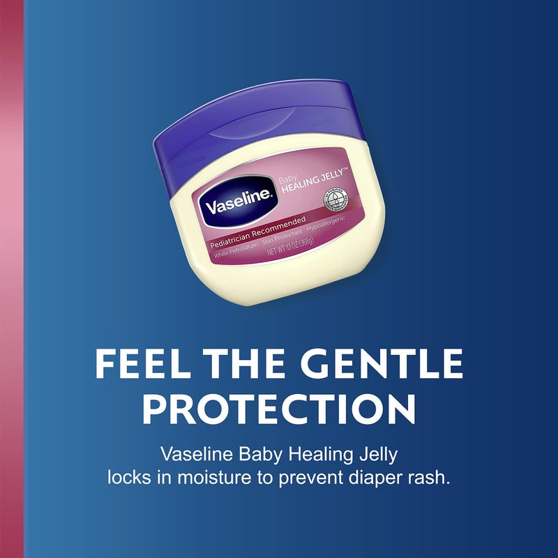 Vaseline فازلين هيلينغ جيلي للأطفال، عبوة 2 – مرطب غير مسبب للحساسية للعناية بالرضع، طفح الحفاض، البشرة الحساسة والجافة، برائحة بودرة الأطفال، 13 أونصة لكل عبوة - Image 5