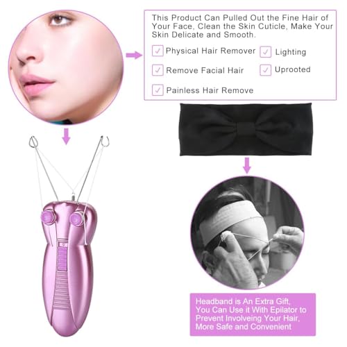 WAYCOM Ladies Facial Hair Remover Electric Women's Beauty Epilator Facial Threading Hair Removal Shaver Face Massager Pull Faces Delicate Device Depilation -Birthday Christmas Day Present(Purple) - Image 3
