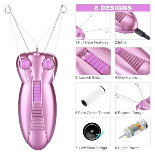 WAYCOM Ladies Facial Hair Remover Electric Women's Beauty Epilator Facial Threading Hair Removal Shaver Face Massager Pull Faces Delicate Device Depilation -Birthday Christmas Day Present(Purple) - Image 2