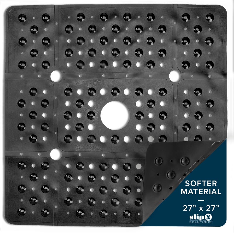SlipX Solutions 27 Oversize Square Shower Mat NonSlip Mat for Elderly  Kids 100 Power Grip Suction Cups for Smooth Surfaces Machine Washable Black