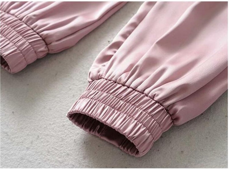 Betusline Women's Jogger Pants, Solid Color Flowy Satin Drawstring Casual Pants for Women, Pink, US Small = Tag S - Image 4