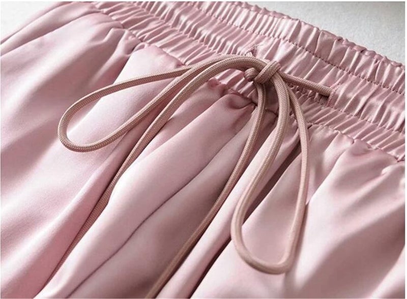 Betusline Women's Jogger Pants, Solid Color Flowy Satin Drawstring Casual Pants for Women, Pink, US Small = Tag S - Image 5