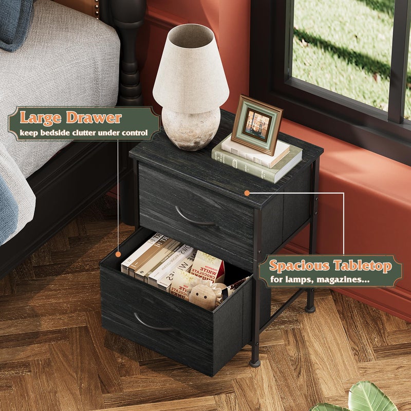 WLIVE Night Stand, Small Dresser with 2 Drawers & Wooden Top, Nightstand with Fabric Bins, Bedside Table End Table for Bedroom, Closet, Entryway, College Dorm, Charcoal Black - Image 3