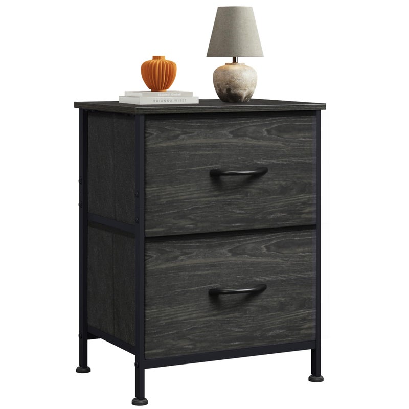 WLIVE Night Stand, Small Dresser with 2 Drawers & Wooden Top, Nightstand with Fabric Bins, Bedside Table End Table for Bedroom, Closet, Entryway, College Dorm, Charcoal Black - Image 1