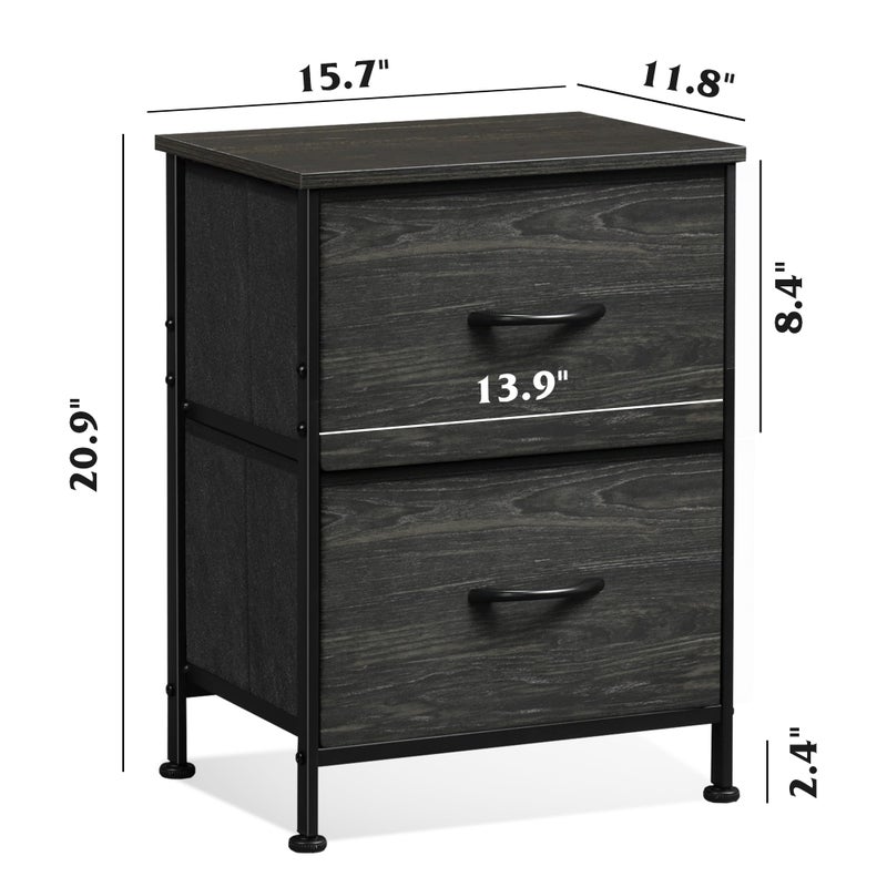 WLIVE Night Stand, Small Dresser with 2 Drawers & Wooden Top, Nightstand with Fabric Bins, Bedside Table End Table for Bedroom, Closet, Entryway, College Dorm, Charcoal Black - Image 4