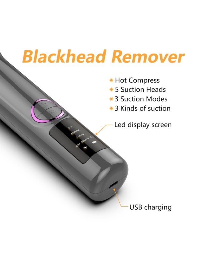 McmhyingPop 3-in-1 Blackhead Remover Vacuum with Warm Compress & LED Display, 3 Speeds & 5 Heads - USB Rechargeable Pore Cleaner for Face & Nose (Men & Women)  - Image 5