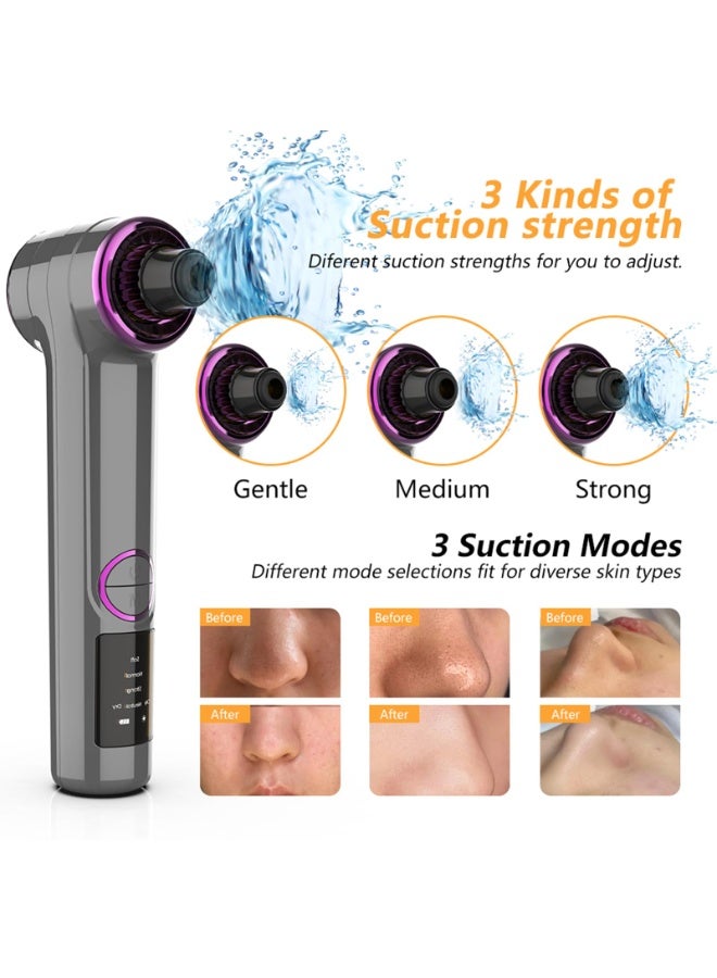 McmhyingPop 3-in-1 Blackhead Remover Vacuum with Warm Compress & LED Display, 3 Speeds & 5 Heads - USB Rechargeable Pore Cleaner for Face & Nose (Men & Women)  - Image 4