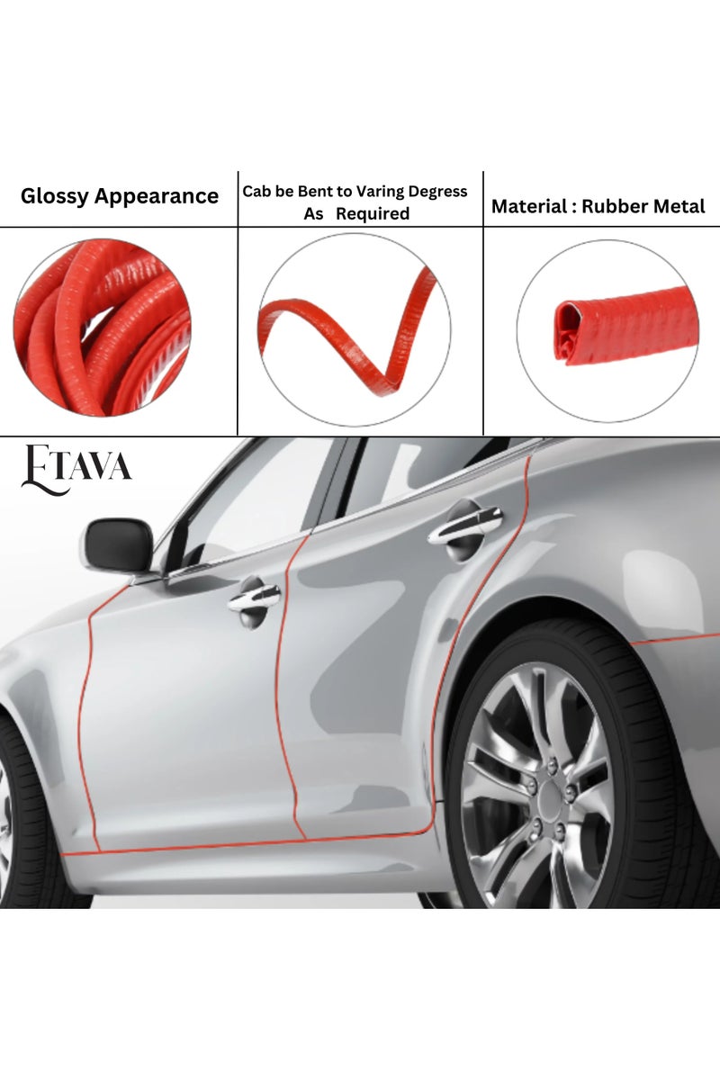 إيتافا واقي حواف أبواب السيارة (5 متر) | شريط حواف على شكل U لحماية الأبواب | مطاطي، مناسب لجميع السيارات – بدون غراء – اللون الأحمر - Image 2