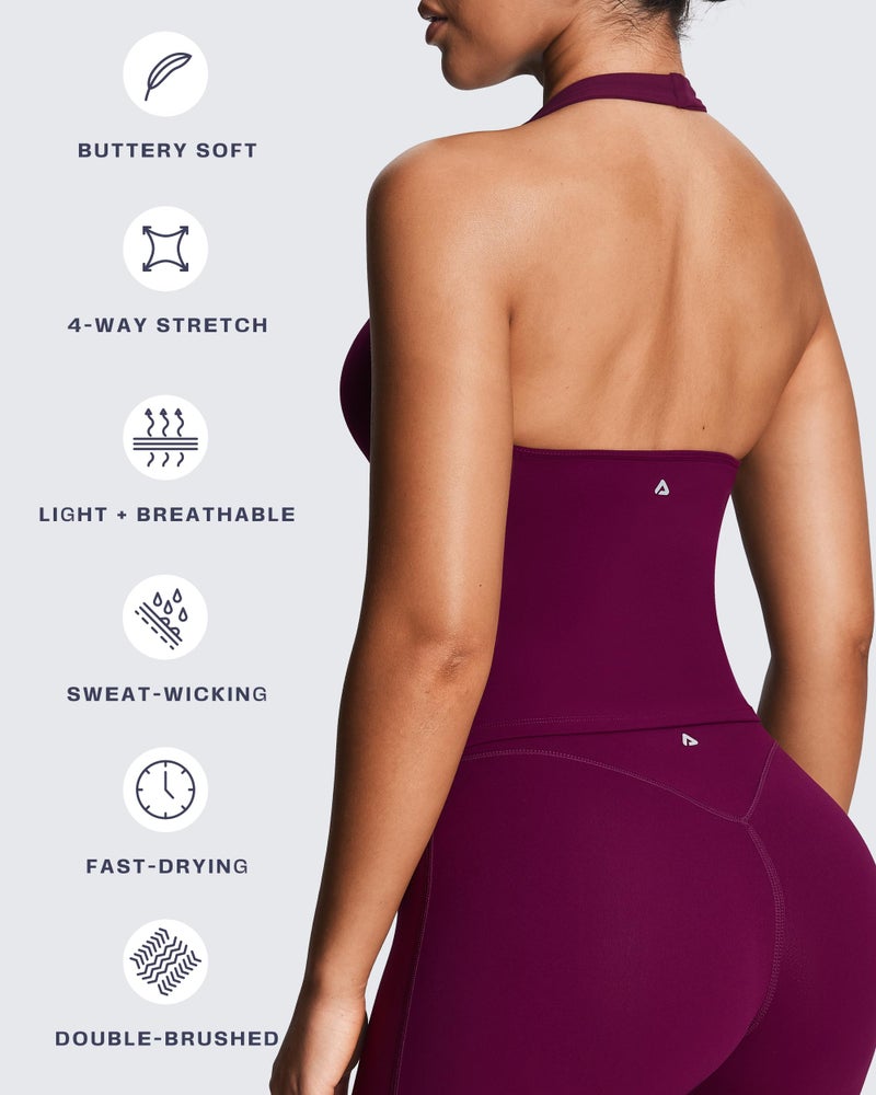 Aoxjox Women's Sleeveless Athlenza Halter Tank Tops Workout Athletics Lumastretchâ„¢ Yoga Curve Longline Crop Top (Burgundy, Small) - Image 4