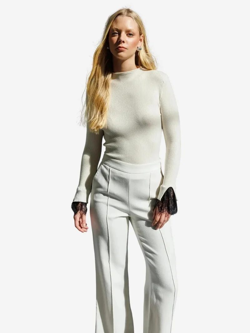 MixRay MIXRAY Slim Fit Ribbed Knit Sweater with Crew Neck