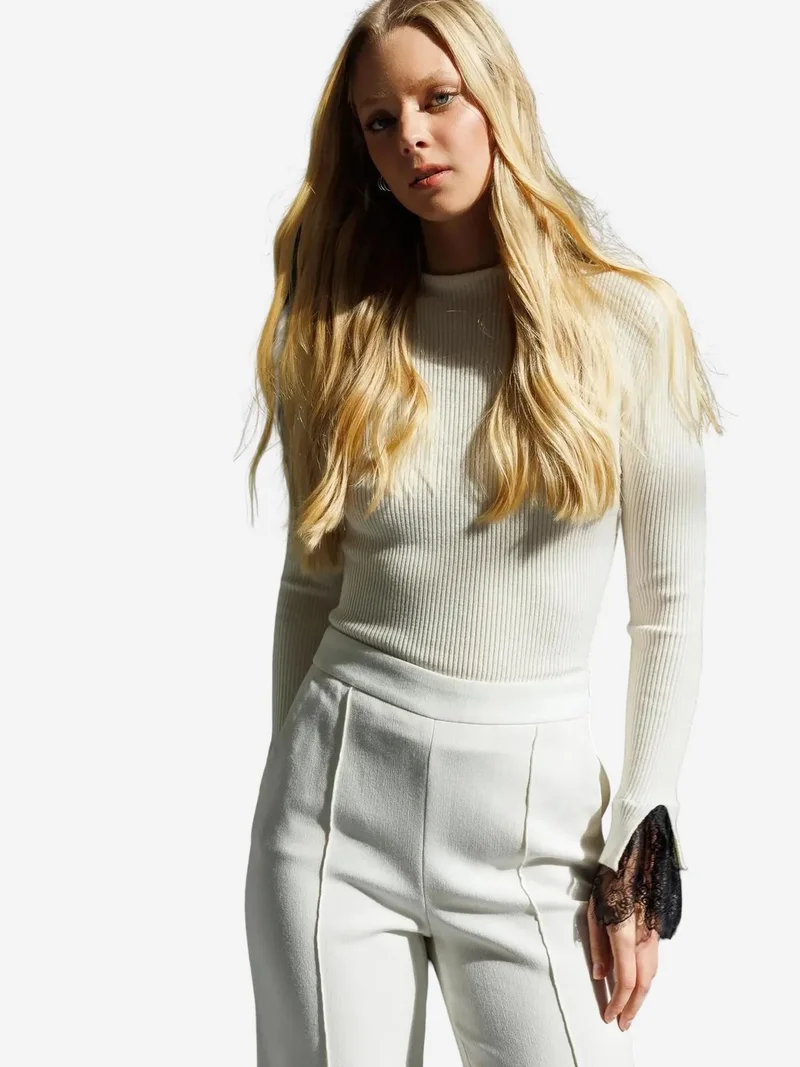 MixRay MIXRAY Slim Fit Ribbed Knit Sweater with Crew Neck