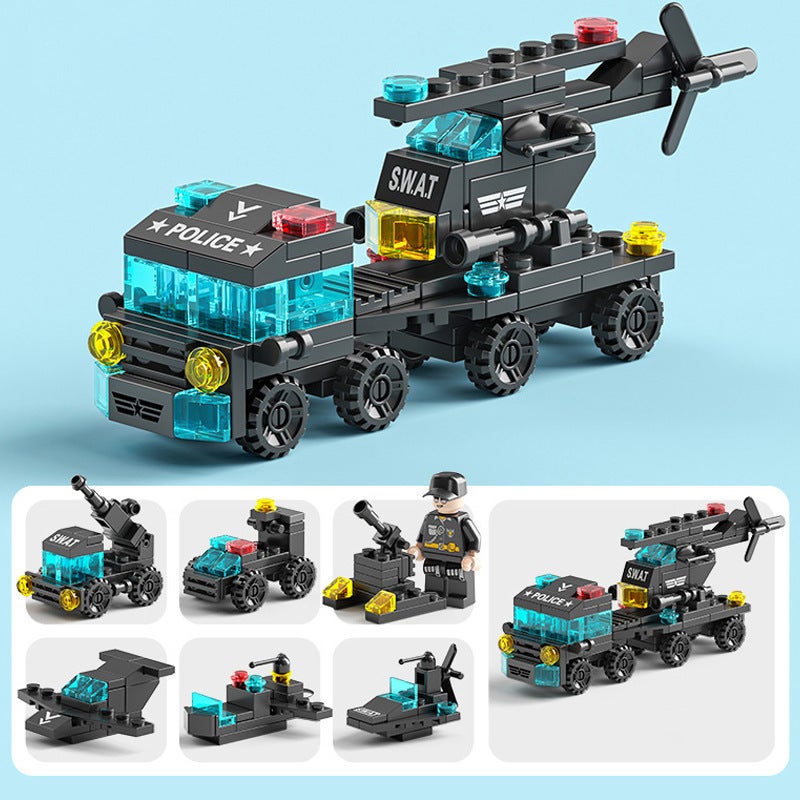 Wholesale Compatible Lego Bricks Men's Puzzle Assembled Car Toys for Kids - Small Particle Deformation Police Fire Truck - Image 5