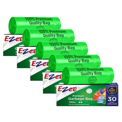 Ezee Bio-degradable Small Garbage Bags/Trash Bags/Dustbin Bags (17 X 19 Inches) Pack of 5 (150 Pieces) 30 Pcs Each Pack - Image 1