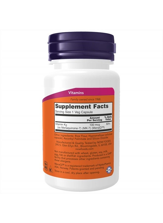 now Supplements, MK-7 Vitamin K-2 100 mcg, Cardiovascular Support*, Supports Bone Health*, 60 Veg Capsules - Image 2