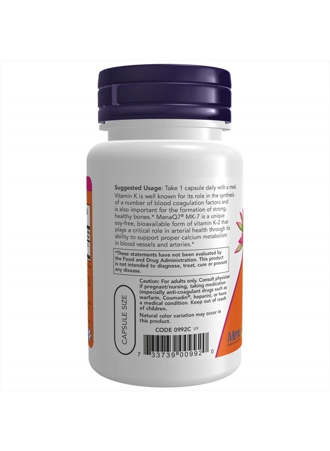 now Supplements, MK-7 Vitamin K-2 100 mcg, Cardiovascular Support*, Supports Bone Health*, 60 Veg Capsules - Image 3