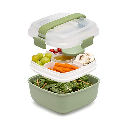 Goodful Stackable Lunch Box Container, Bento Style Food Storage with Removeable Compartments for Sandwich, Snacks, Toppings & Dressing, Leak-Proof and Made without BPA, 56-Ounce, Sage - Image 1