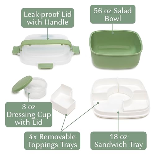 Goodful Stackable Lunch Box Container, Bento Style Food Storage with Removeable Compartments for Sandwich, Snacks, Toppings & Dressing, Leak-Proof and Made without BPA, 56-Ounce, Sage - Image 3