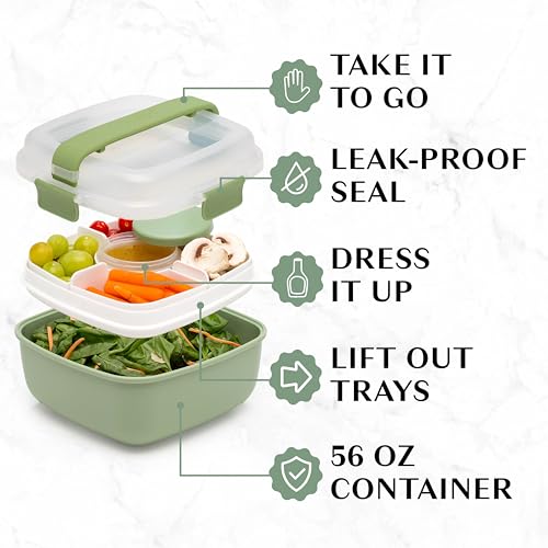 Goodful Stackable Lunch Box Container, Bento Style Food Storage with Removeable Compartments for Sandwich, Snacks, Toppings & Dressing, Leak-Proof and Made without BPA, 56-Ounce, Sage - Image 2