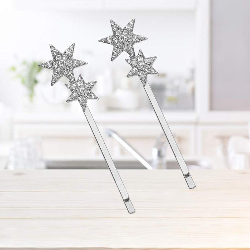 minkissy 2Pcs Stars Hair Clips Vintage Rhinestone Bobby Pins Geometry Metal Hair Barrettes Crystal Headpiece for Kids Women Girls Silver - Image 3