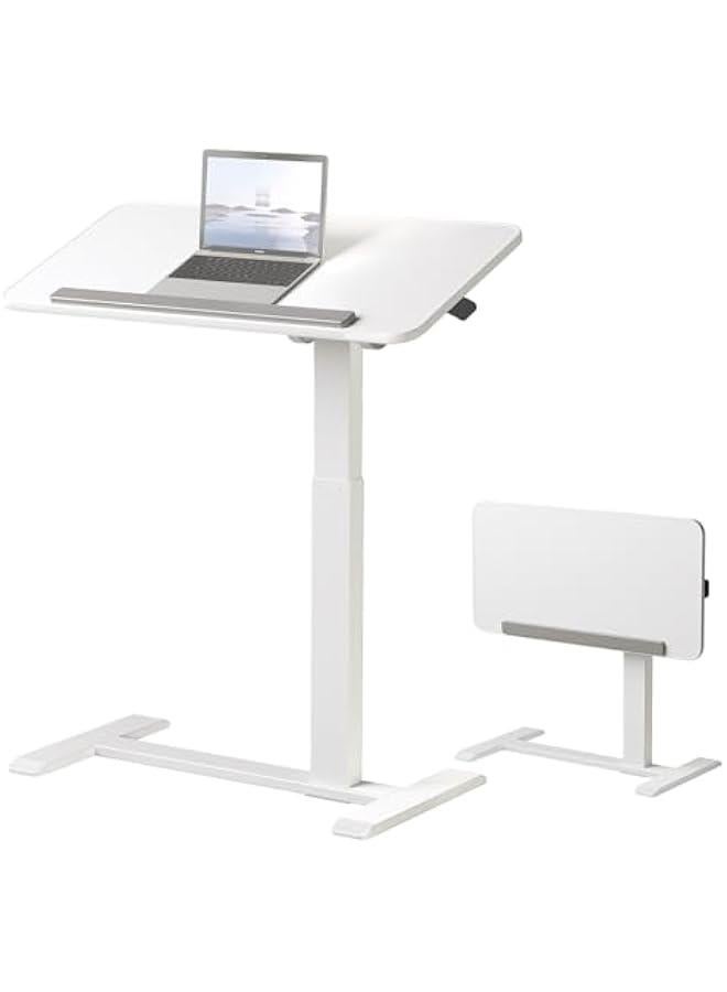 Arabest 180° Tiltable Mobile Standing Desk, Overbed Table with Wheels, 25.6 - 40.5 Height Adjustable Bedside Table, Portable Rolling Computer Desk for Home Office, Hospital - White - Image 1