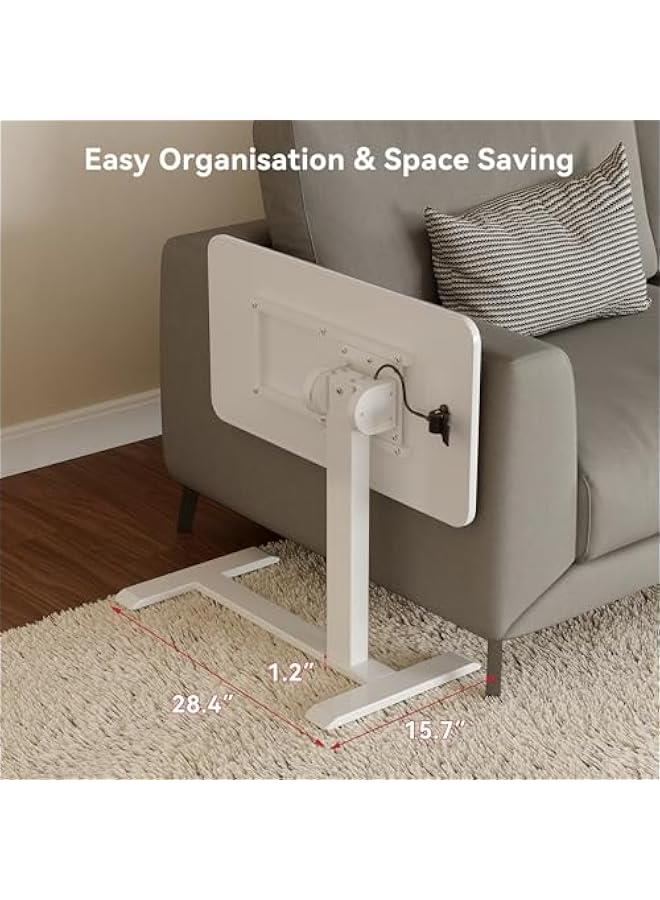 Arabest 180° Tiltable Mobile Standing Desk, Overbed Table with Wheels, 25.6 - 40.5 Height Adjustable Bedside Table, Portable Rolling Computer Desk for Home Office, Hospital - White - Image 2
