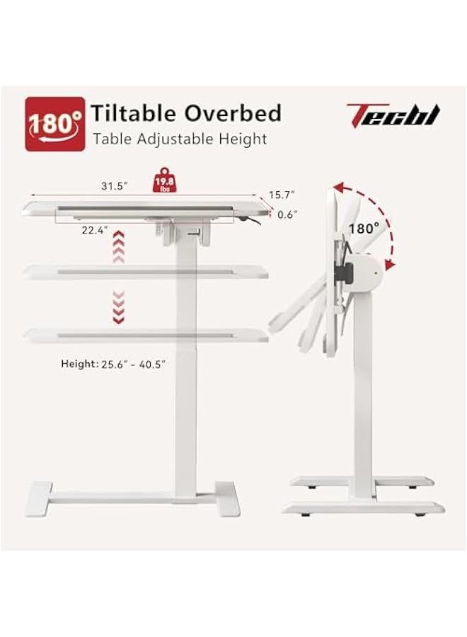 Arabest 180° Tiltable Mobile Standing Desk, Overbed Table with Wheels, 25.6 - 40.5 Height Adjustable Bedside Table, Portable Rolling Computer Desk for Home Office, Hospital - White - Image 3