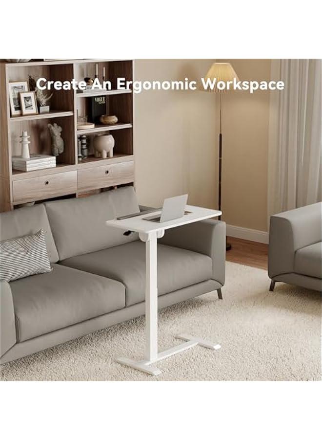 Arabest 180° Tiltable Mobile Standing Desk, Overbed Table with Wheels, 25.6 - 40.5 Height Adjustable Bedside Table, Portable Rolling Computer Desk for Home Office, Hospital - White - Image 5