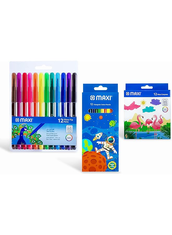 Maxi Felt Pen 12Colours Plus Color Pencil 12Colours Plus Crayons 12Colours Draw Color Or Decorate With This Amazing Set - Image 1