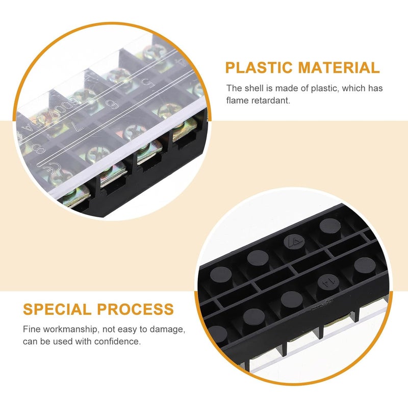 600v 25a Dual Row Screw Terminal Blocks with Double Cover Copper Base, 2pcs Pre-Insulated Barrier Strip Terminal for Industrial Wiring and Electrical Connections - Image 3