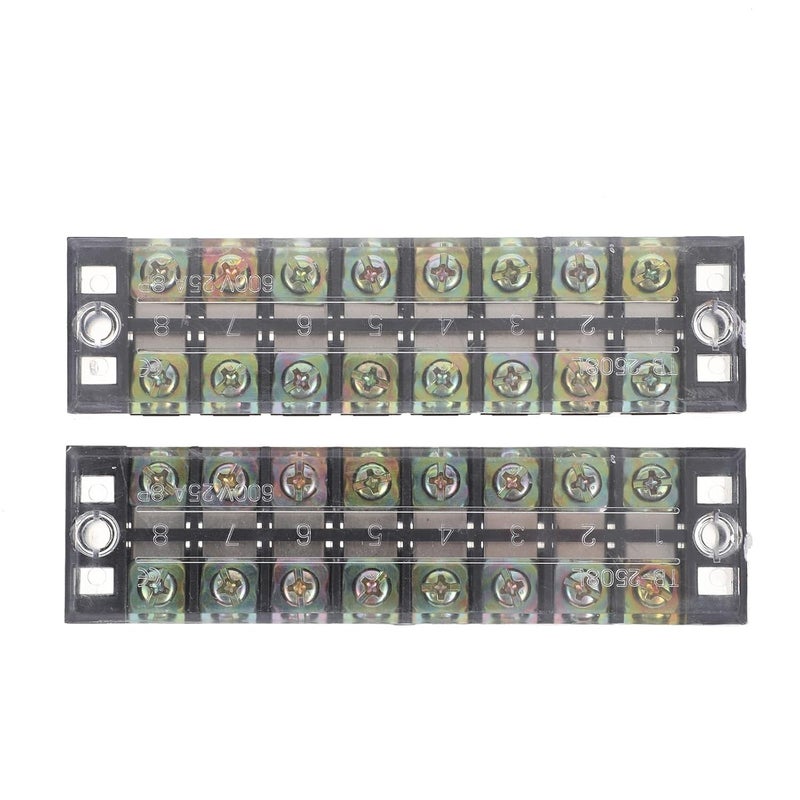 600v 25a Dual Row Screw Terminal Blocks with Double Cover Copper Base, 2pcs Pre-Insulated Barrier Strip Terminal for Industrial Wiring and Electrical Connections - Image 1