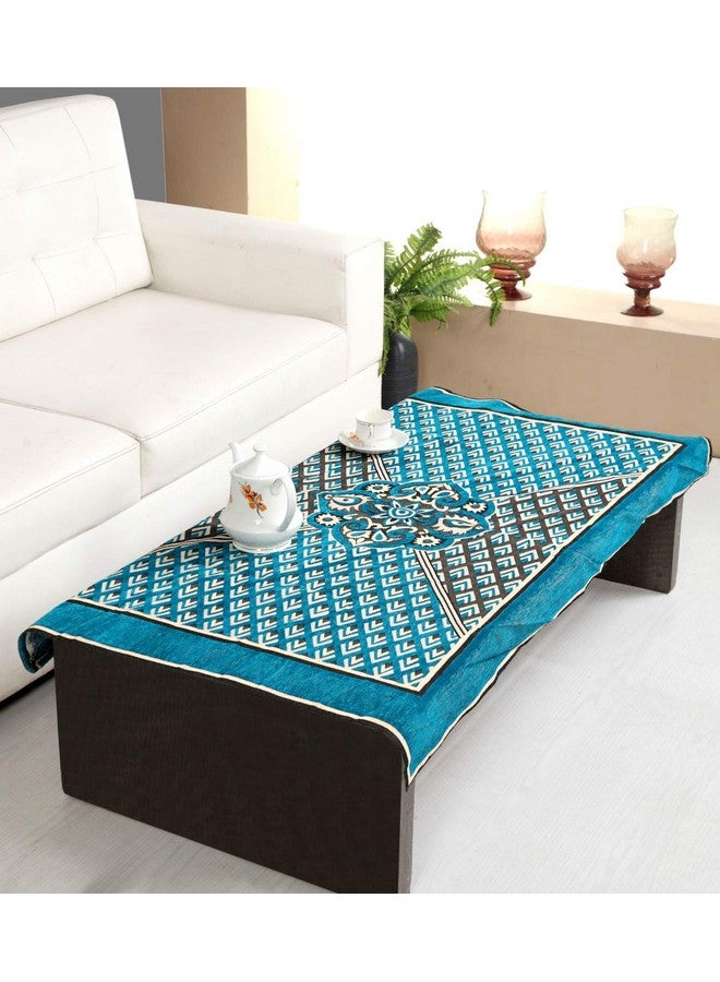 Nendle Jacquard Weaved Velvet Sofa Center Table Cover for 4 Seater (Sky Blue, Standard) - Image 1