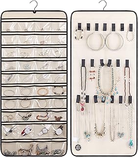 MISSLO Dual-sided Hanging Jewelry Organizer with 40 Pockets and 20 Hook & Loops Closet Necklace Holder for Earring - Image 1