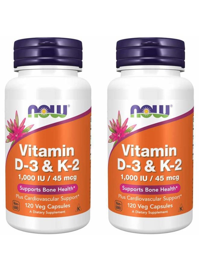 Now Foods Vitamin D-3 & K-2, 120 Vegetable Capsule (2 Pack) - Image 1