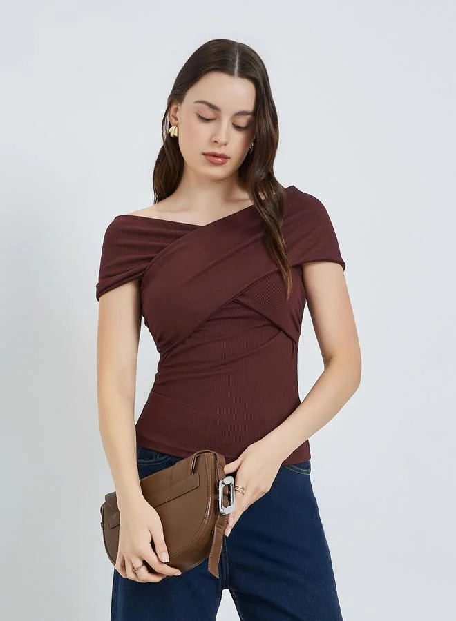 ستايلي بلوزة محبوك ضيق بكتف واحد