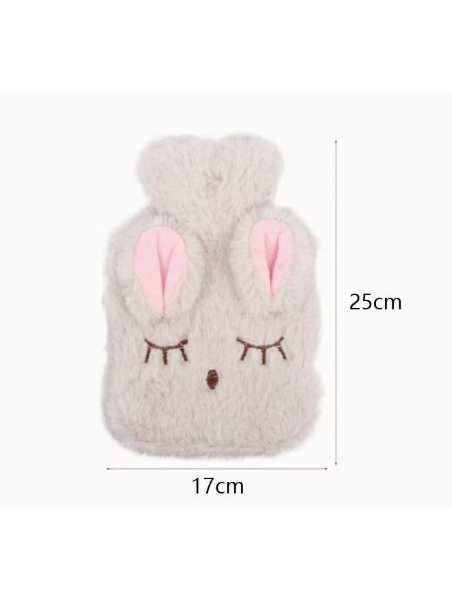 Generic Soft Texture Warm Baby Plush Flushing Hot Water Bag, Cartoon Rabbit Plush Water Injection Hand Warmer Treasure, Washable Water Warm Handbag (White + Pink)  - Image 2