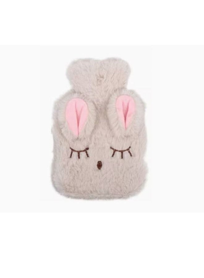 Generic Soft Texture Warm Baby Plush Flushing Hot Water Bag, Cartoon Rabbit Plush Water Injection Hand Warmer Treasure, Washable Water Warm Handbag (White + Pink)  - Image 1