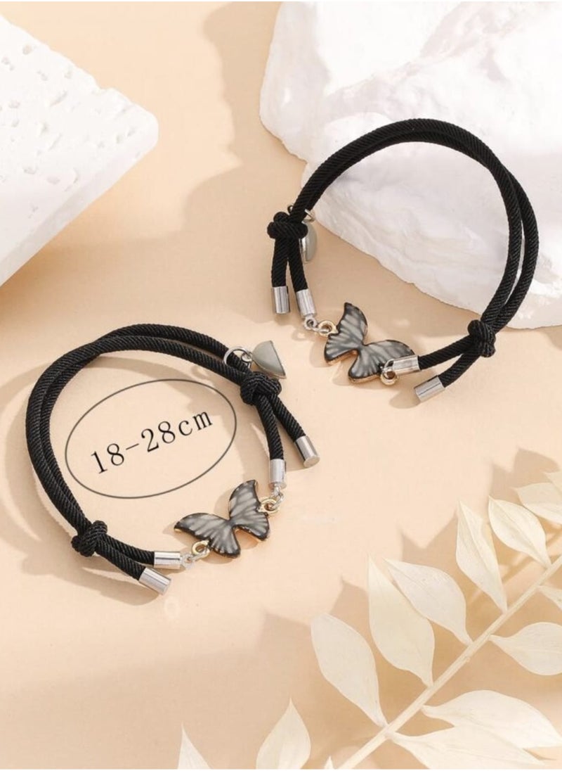 YUCCA Fashion Bracelet that Glows in the Dark, Magnetic, Butterfly and Heart Pendant, for a Pair, for a Gift, 2 Pieces/Set  - Image 4