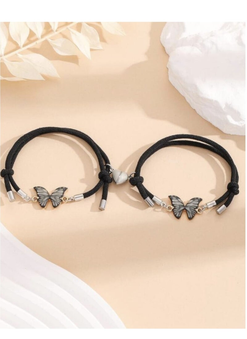 YUCCA - Fashion Bracelet that Glows in the Dark, Magnetic, Butterfly and Heart Pendant, for a Pair, for a Gift, 2 Pieces/Set - Image 1
