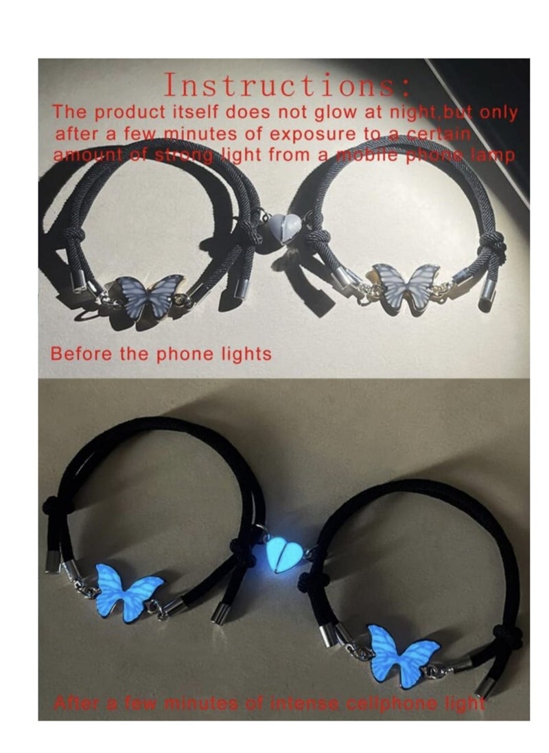 YUCCA Fashion Bracelet that Glows in the Dark, Magnetic, Butterfly and Heart Pendant, for a Pair, for a Gift, 2 Pieces/Set  - Image 2