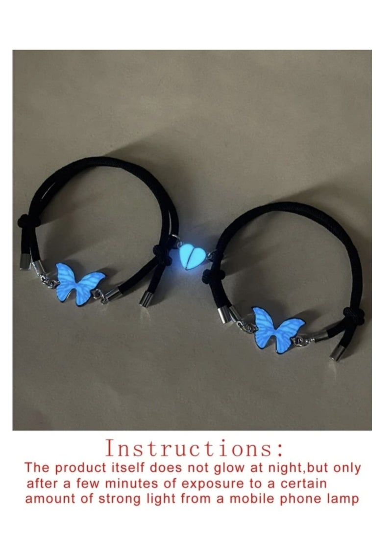 YUCCA - Fashion Bracelet that Glows in the Dark, Magnetic, Butterfly and Heart Pendant, for a Pair, for a Gift, 2 Pieces/Set - Image 1
