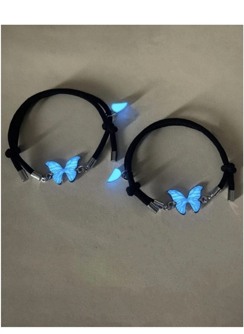 YUCCA - Fashion Bracelet that Glows in the Dark, Magnetic, Butterfly and Heart Pendant, for a Pair, for a Gift, 2 Pieces/Set - Image 1