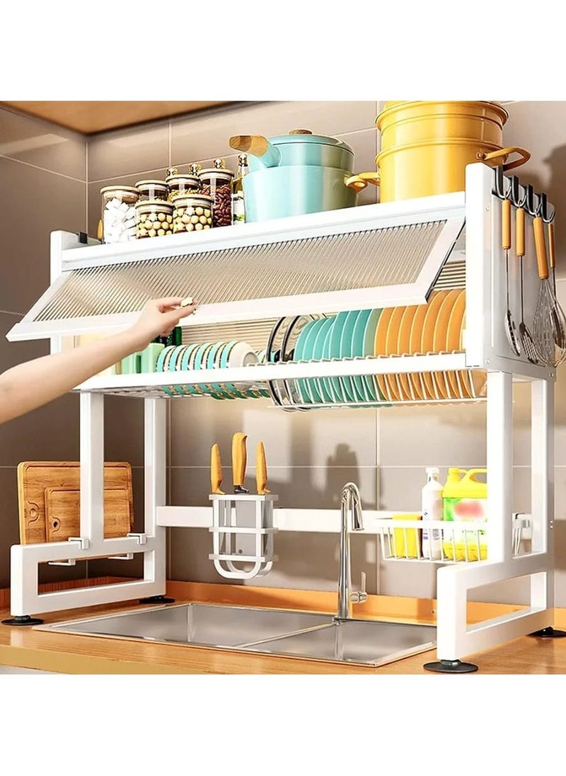 DubaiGallery Dish Cabinet Rack Over The Sink Drainer With Cover Plate Drying Storage Kitchen Organizer  - Image 1