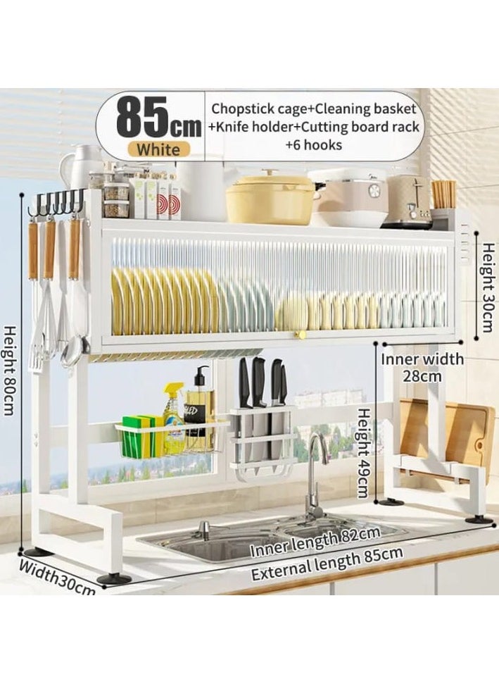 DubaiGallery Dish Cabinet Rack Over The Sink Drainer With Cover Plate Drying Storage Kitchen Organizer  - Image 4