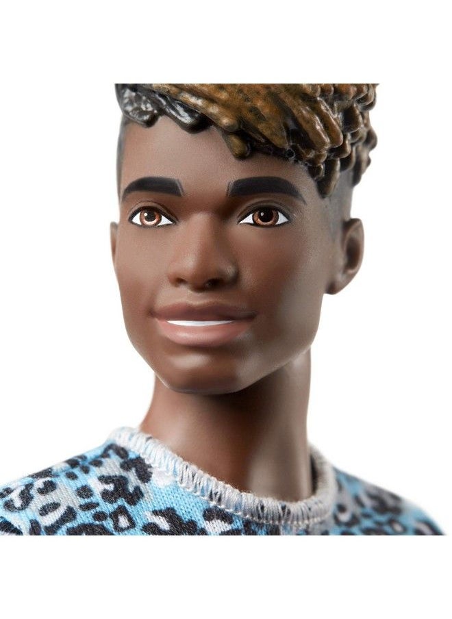 Barbie Ken Fashionistas Doll 153 With Sculpted Dreadlocks Wearing Blue Animalprint Shirt Purple Shorts & Boots Toy For Kids 3 To 8 Years Old  - Image 4