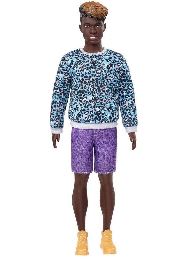Barbie Ken Fashionistas Doll 153 With Sculpted Dreadlocks Wearing Blue Animalprint Shirt Purple Shorts & Boots Toy For Kids 3 To 8 Years Old  - Image 2