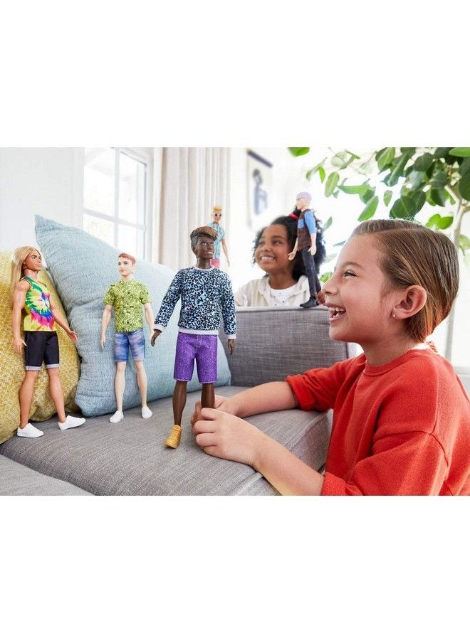 Barbie Ken Fashionistas Doll 153 With Sculpted Dreadlocks Wearing Blue Animalprint Shirt Purple Shorts & Boots Toy For Kids 3 To 8 Years Old  - Image 3
